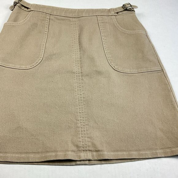 LOFT Vintage A-Line Chino Skirt Khaki Beige Utility Pockets Back Zip Academia 8 - Picture 2 of 11